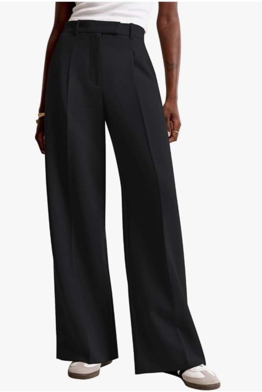 NiMin Women’s Black Pleated Wide Leg Pants High Waist Trousers Size X Small